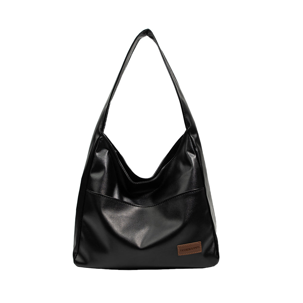 PU Leather Work Shoulder Bag Large Tote Bags for Women Bucket Handbag Black