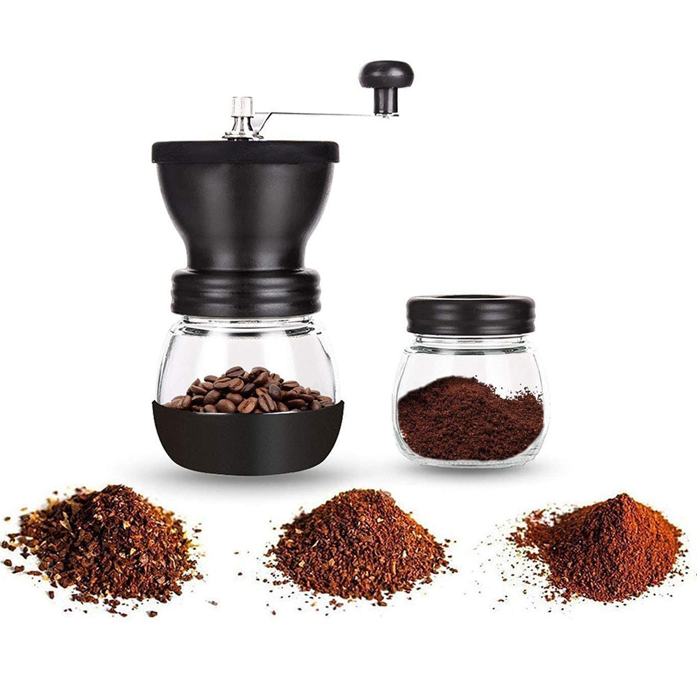 Manual Coffee Bean Grinder Hand Stainless Ceramic Burr Core Glass Jar Set