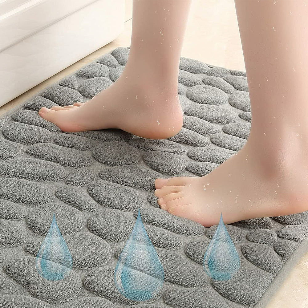 3 Piece Set Bathroom Mats Pebble Pattern Floor Mat Gray