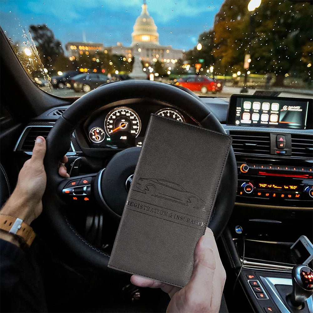 Car Registration and Insurance Card Holder Vehicle License Document Organizer Black