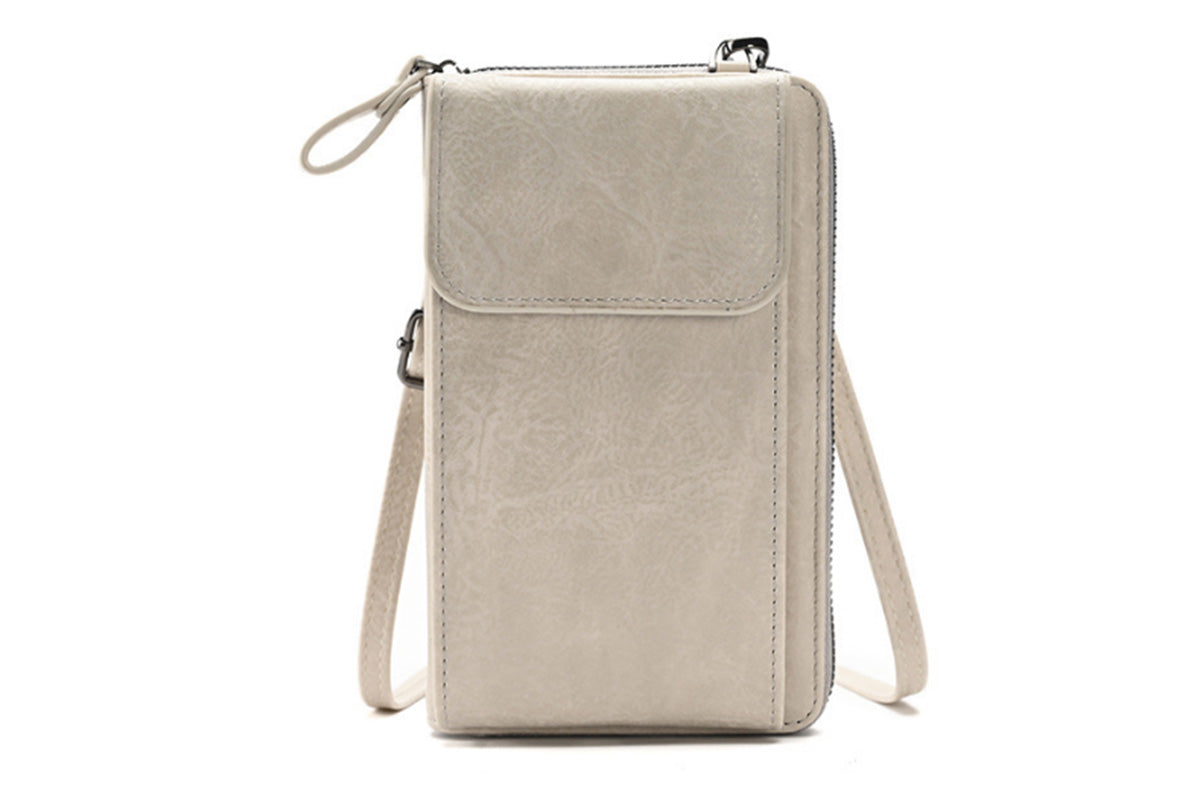 PU Leather Women Pouch Bag Mobile Phone Bag Crossbody Purse Wallet Shoulder Bag-Brown