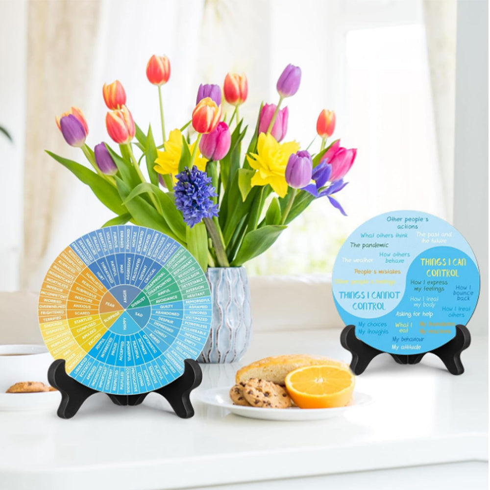 Double-Sided Feelings Wheel Mental Health Emotions Chart with Stand Psychology Decor for Home School Office Style 4