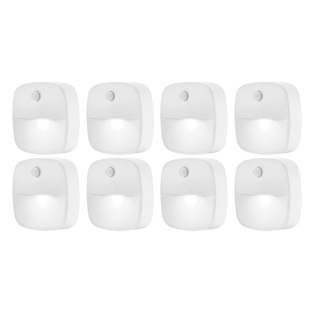 8pcs Motion Sensor Closet Lights Indoor Stair Lights Cordless LED Step Night Light for Under Cabinet Hallway-White