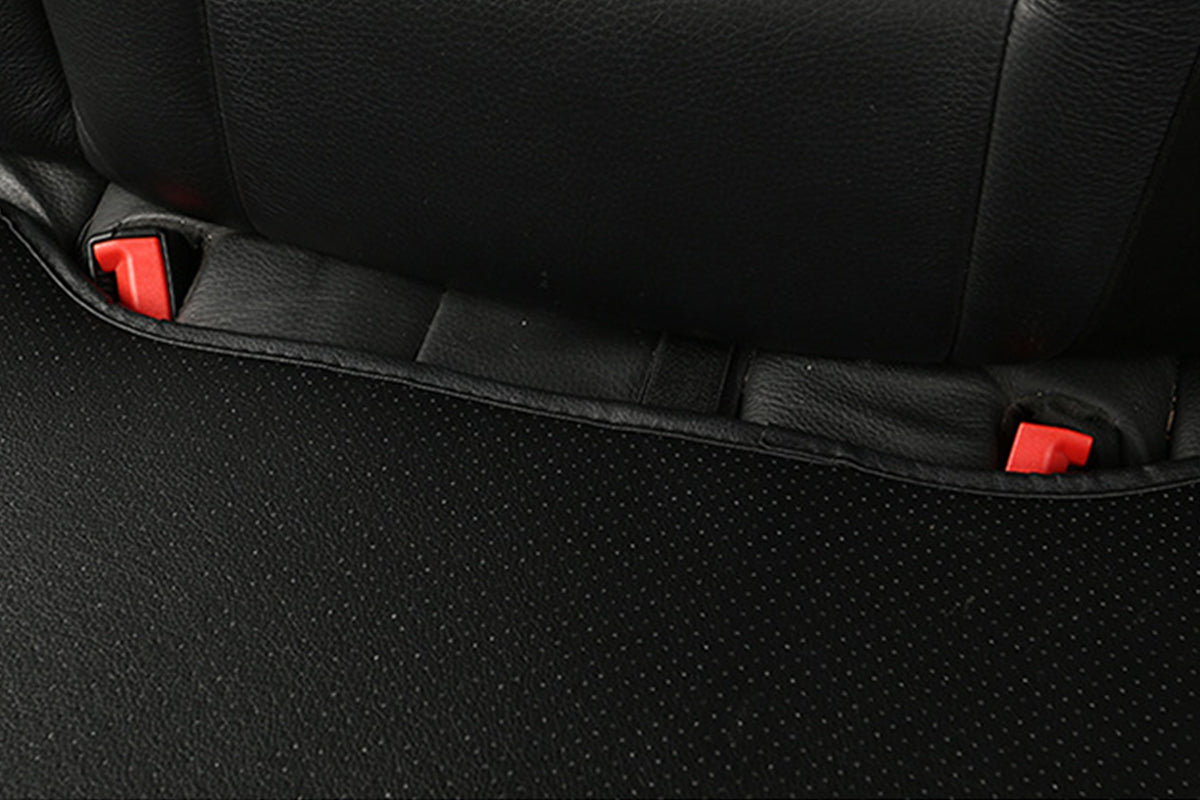 Faux Leather Rear Car Anti-Slip Bench Seat Protector Mat With Storage Pockets-Black