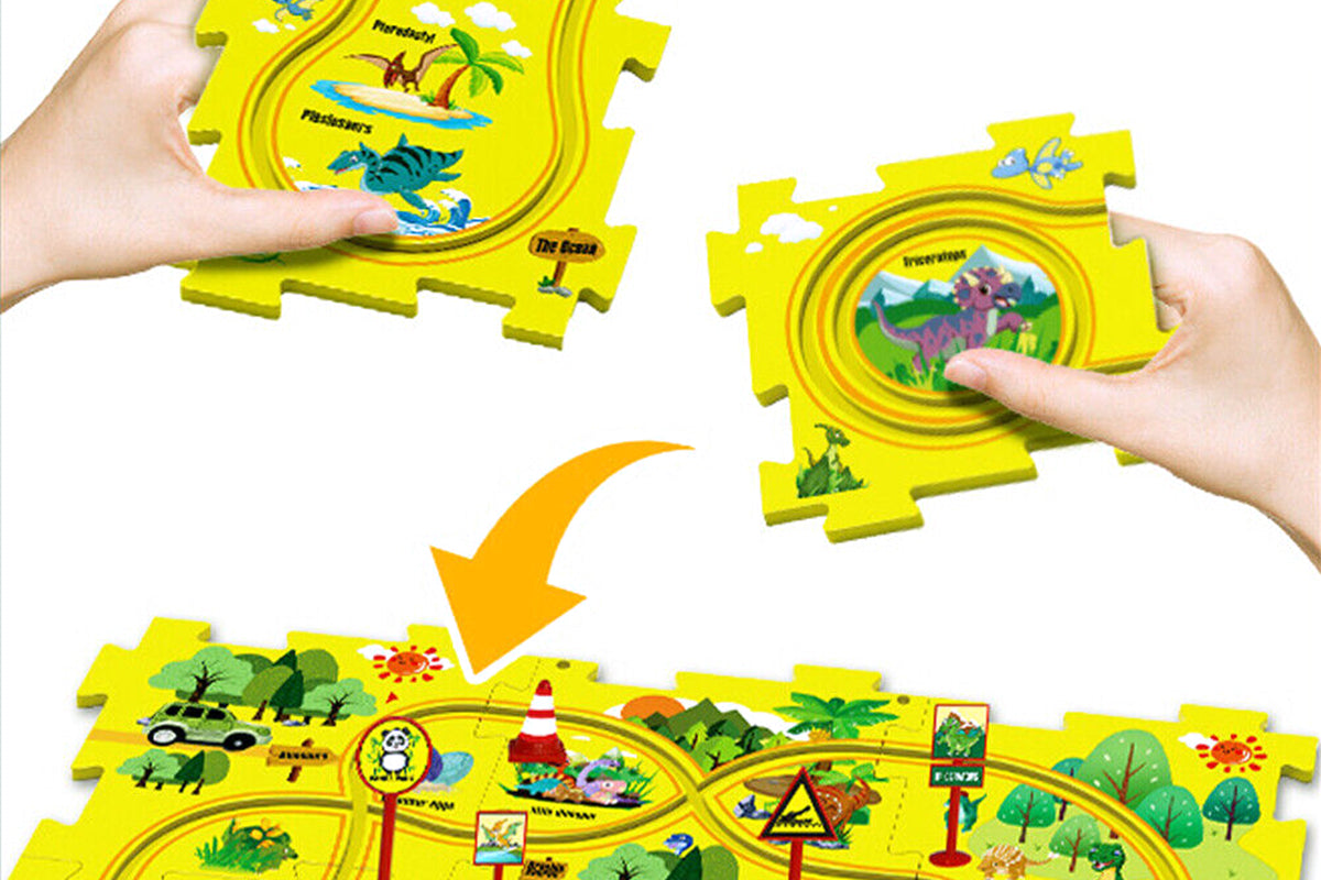 DIY Car Track Puzzle Play Set With A Cute Vehicle Preschool Educational Montessori Toy-Style 1