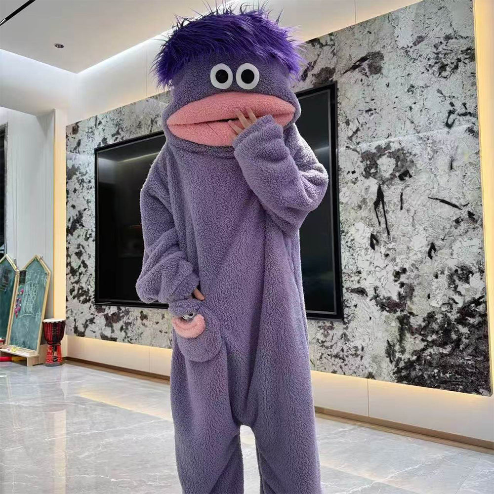 Plush Monster Onesie Pajamas Soft Funny Cartoon Costume Loungewear-Purple
