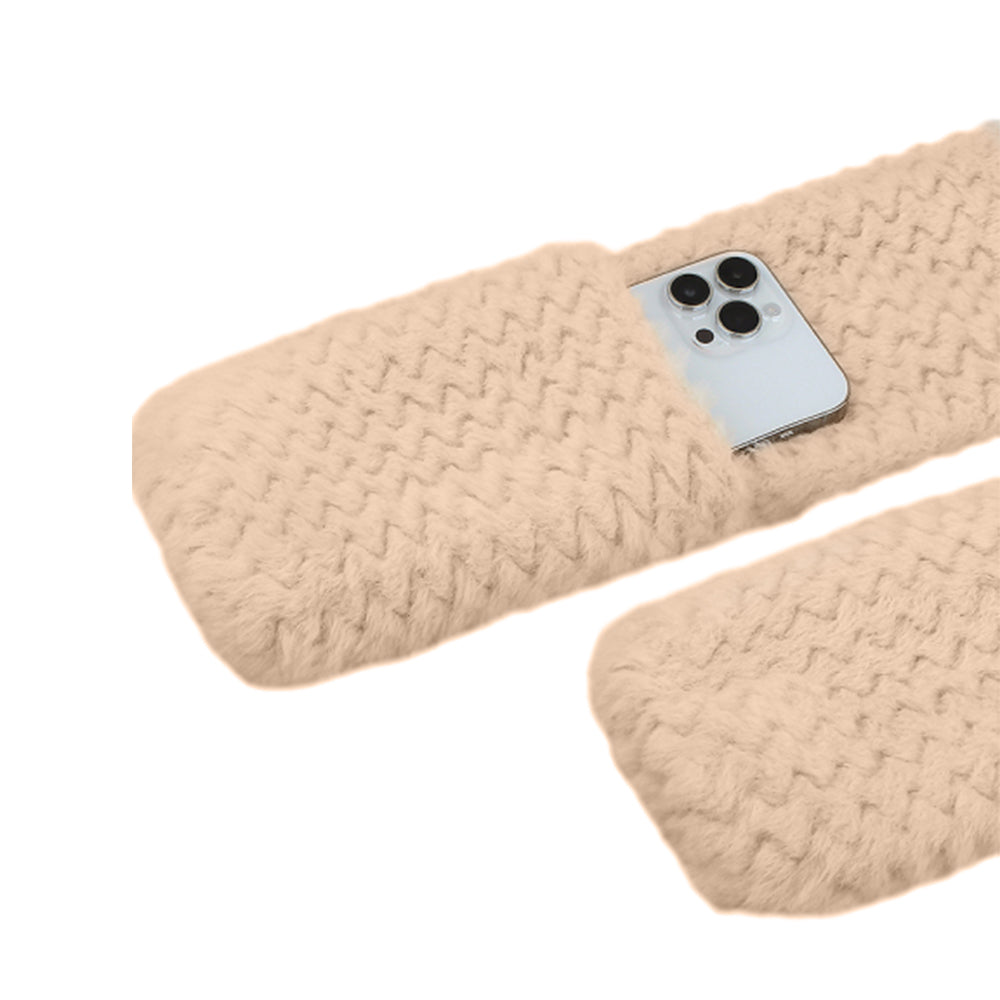 3-in-1 Hooded Scarf Hat Winter Warm Plush Hat with Gloves for Riding