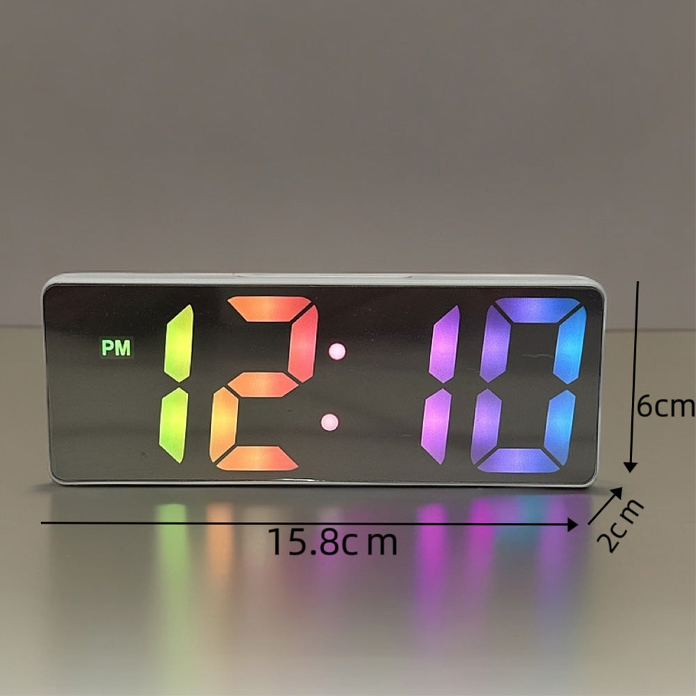 Dual Power Supply Digital Alarm Clock Bedside Alarm with Large LED Mirror Display White