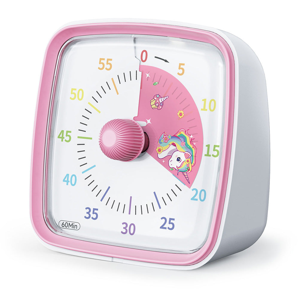 60-Minute Visual Countdown Timer Rainbow Disk Silent Time Management Tool Pink
