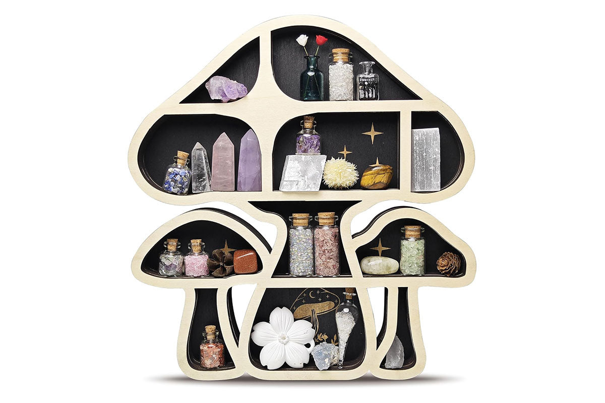Wooden Shelf Halloween Crystal Display Shelf Decor-Mushroom