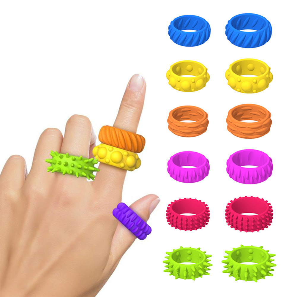 12Pcs Ring Sensory Toys for Textured Soft Finger Spinner Rings