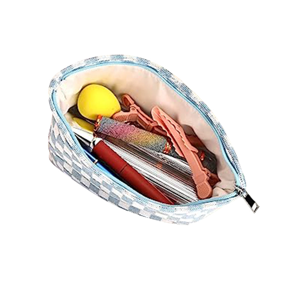 2Pcs Checkered Makeup Bags Travel Toiletry Bag Organizer Makeup Storage Bags Blue