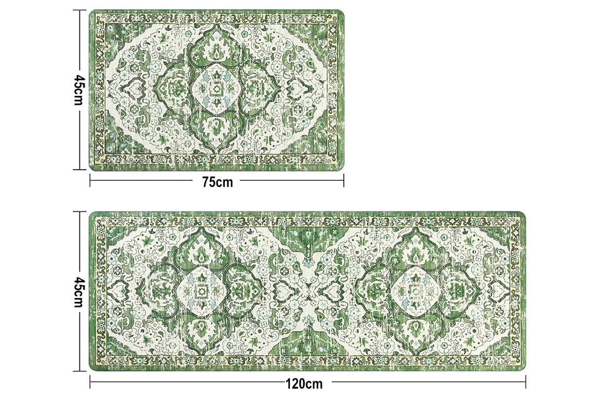 2Pcs Boho Anti-Fatigue Kitchen Mats Non-Slip Cushioned for Kitchen Sink Laundry -Green