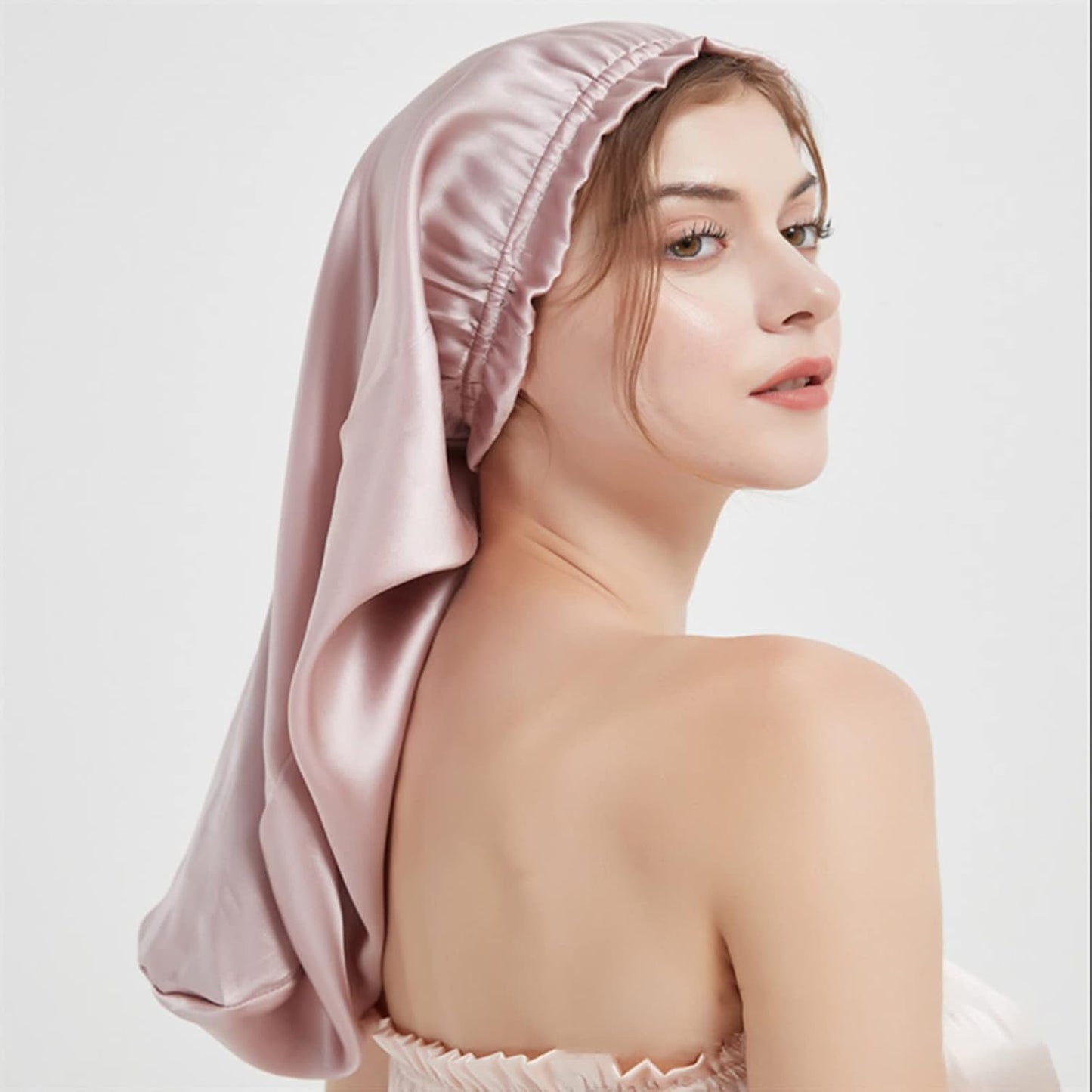 Sleeping capMulberry Silk Bonnet for Sleeping Silk Cap For Curly Long Hair with Elastic Band Pink