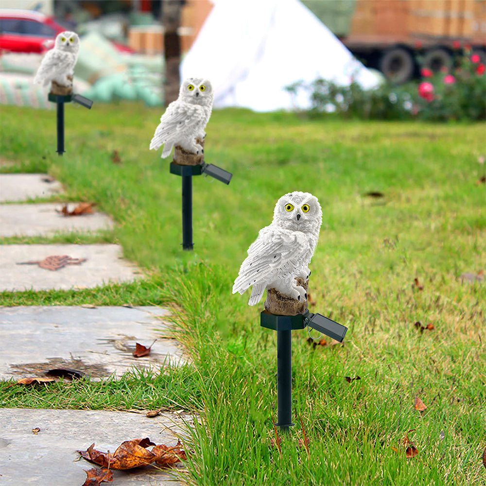 2pcs Owl Figure Solar LED Lights Resin Garden Waterproof Decorations with Stake for Outdoor Yard -White