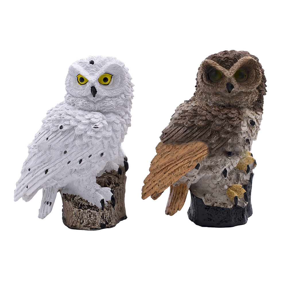 2pcs Owl Figure Solar LED Lights Resin Garden Waterproof Decorations with Stake for Outdoor Yard -White and Brown