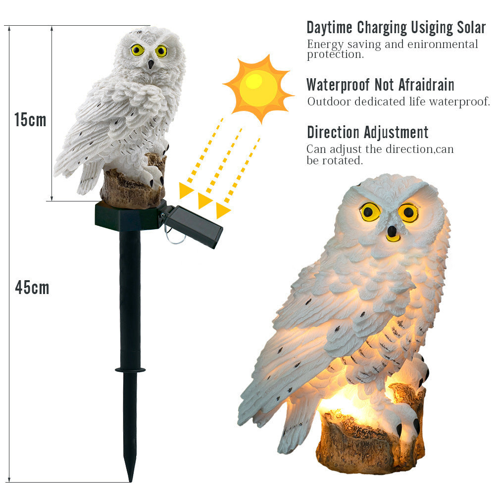 2pcs Owl Figure Solar LED Lights Resin Garden Waterproof Decorations with Stake for Outdoor Yard -White