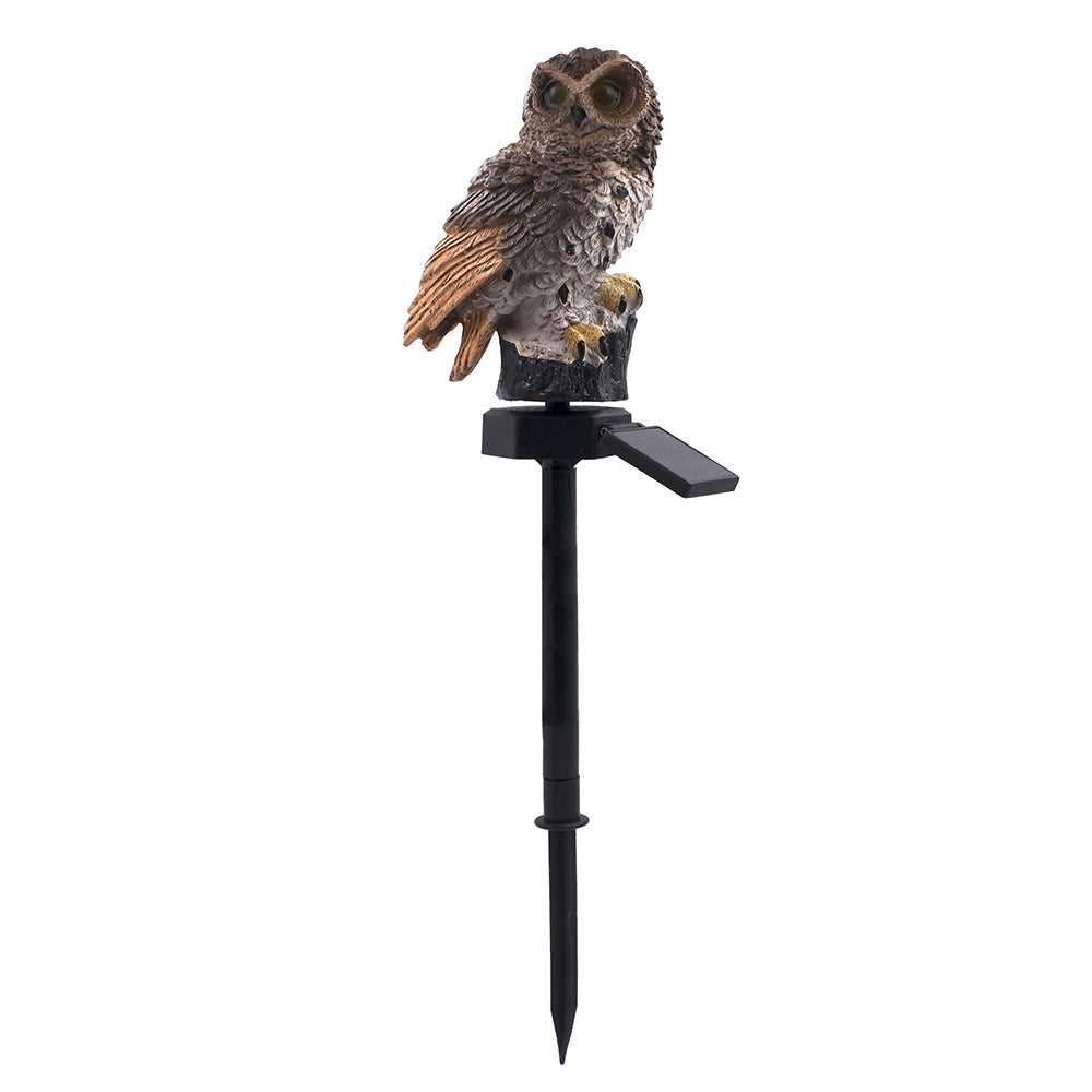 2pcs Owl Figure Solar LED Lights Resin Garden Waterproof Decorations with Stake for Outdoor Yard -White and Brown