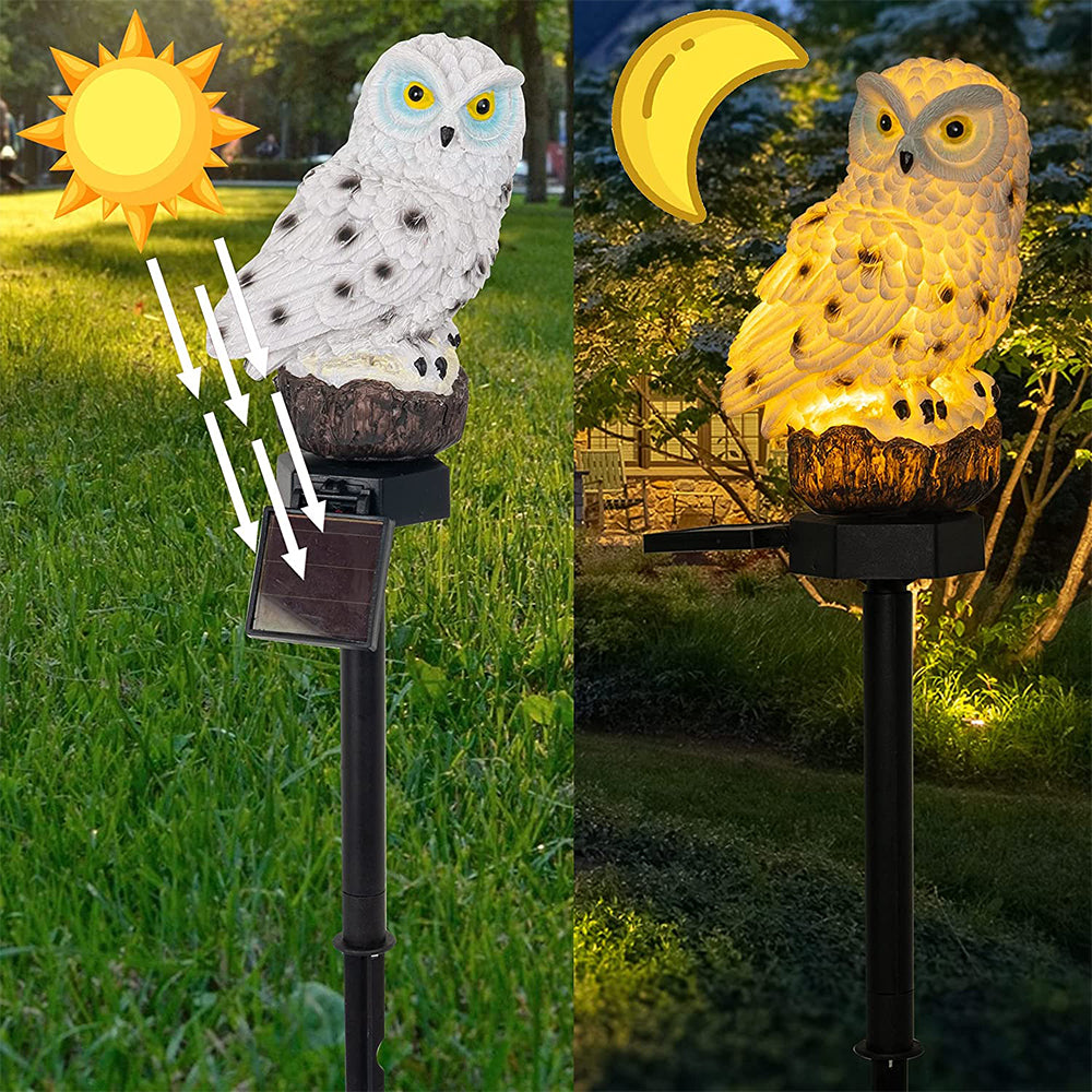 2pcs Owl Figure Solar LED Lights Resin Garden Waterproof Decorations with Stake for Outdoor Yard -White