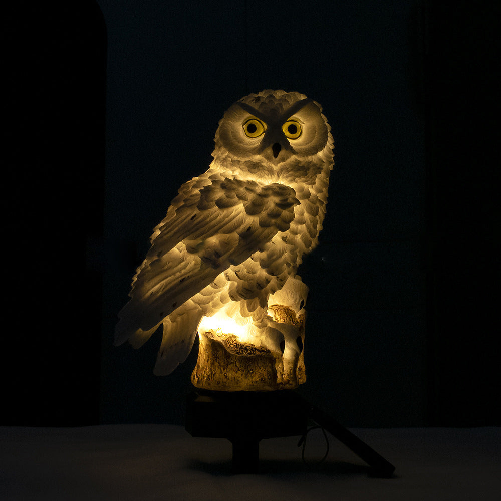 2pcs Owl Figure Solar LED Lights Resin Garden Waterproof Decorations with Stake for Outdoor Yard -White and Brown