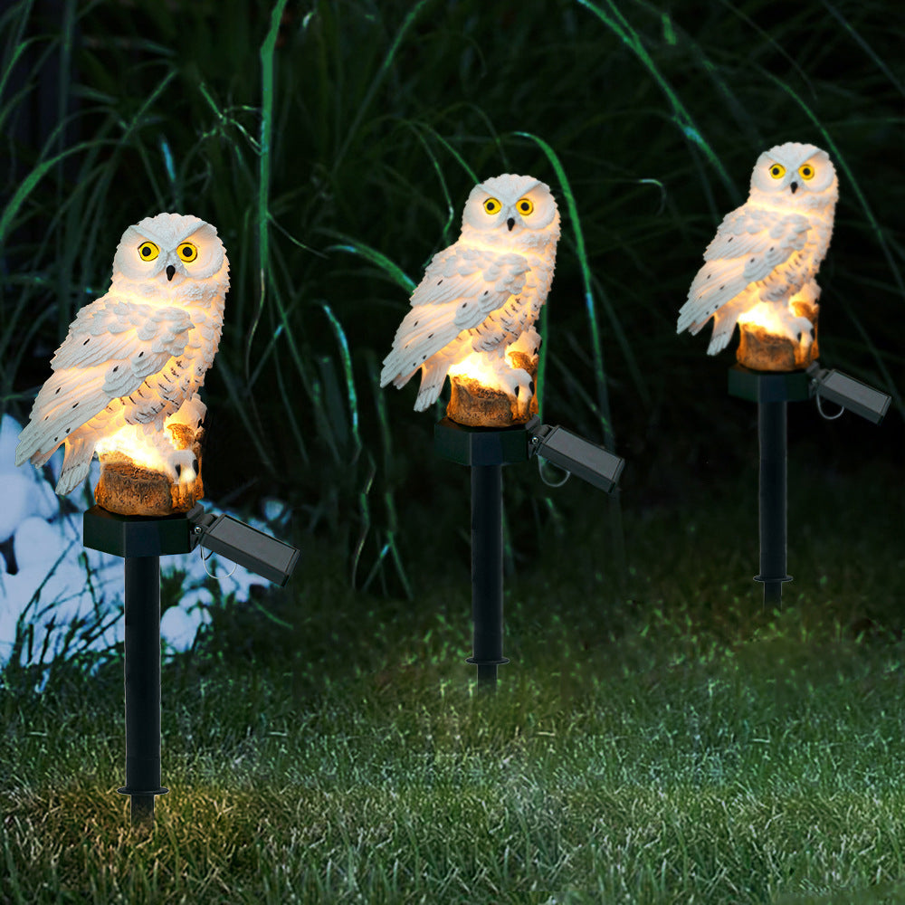 2pcs Owl Figure Solar LED Lights Resin Garden Waterproof Decorations with Stake for Outdoor Yard -White