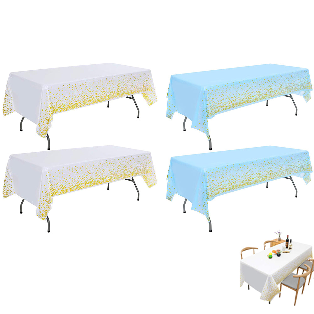 4pcs Rectangular Plastic Tablecloth Water Resistance Gold Dot Disposable Table Covers for Party Wedding Decorations-Gold Dot White and Gold Dot Blue