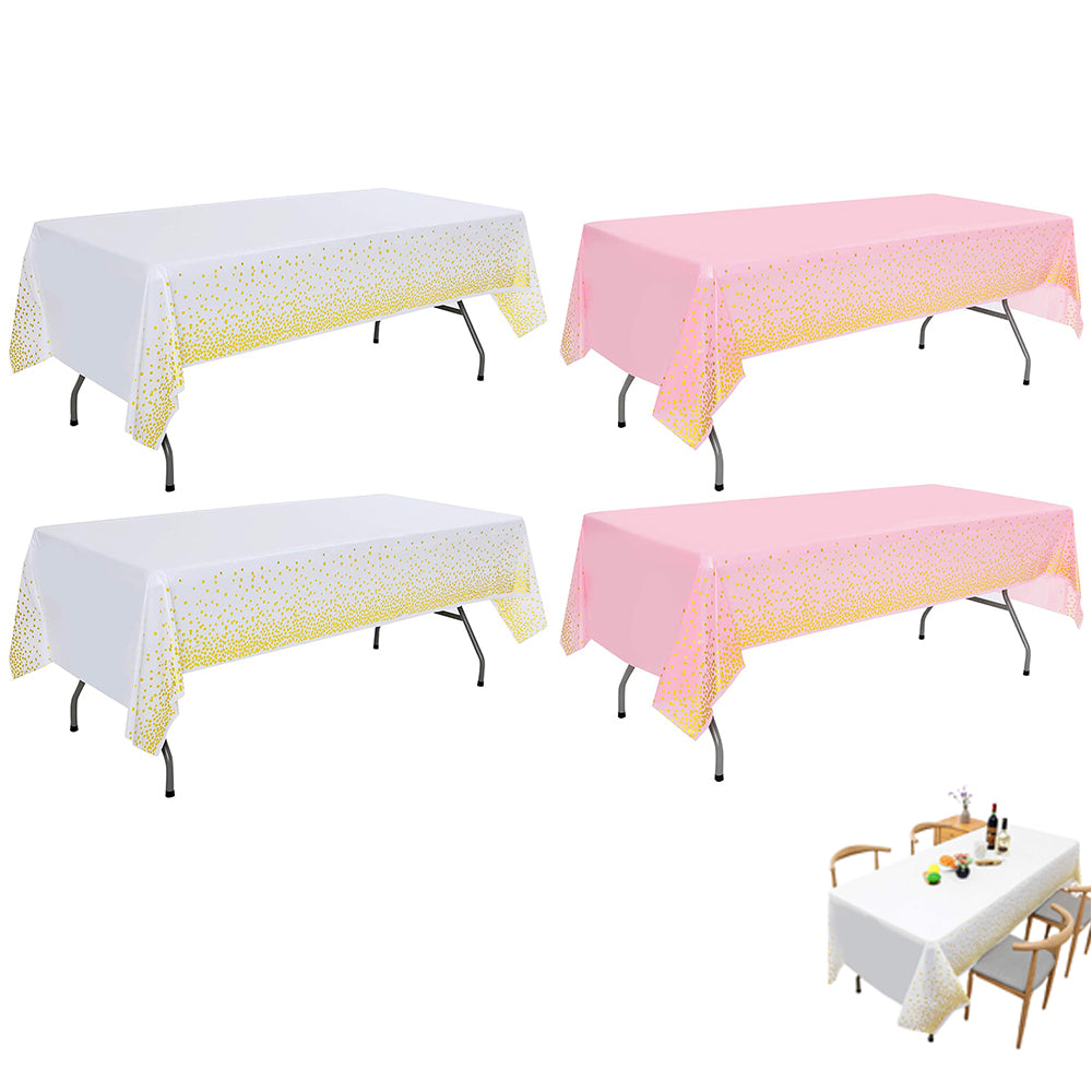 4pcs Rectangular Plastic Tablecloth Water Resistance Gold Dot Disposable Table Covers for Party Wedding Decorations-Gold Dot White and Gold Dot Pink