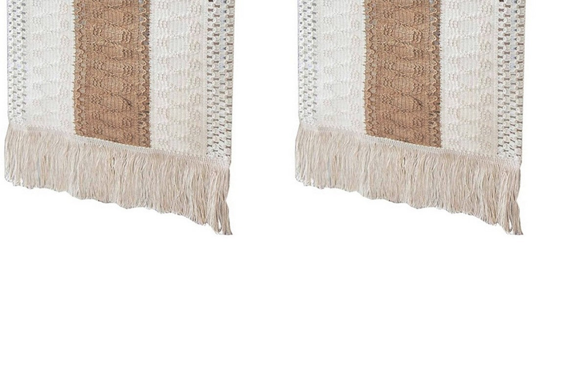 2pcs Macrame Table Runners with Tassels Natural Burlap Cotton Table Flag-Style 1