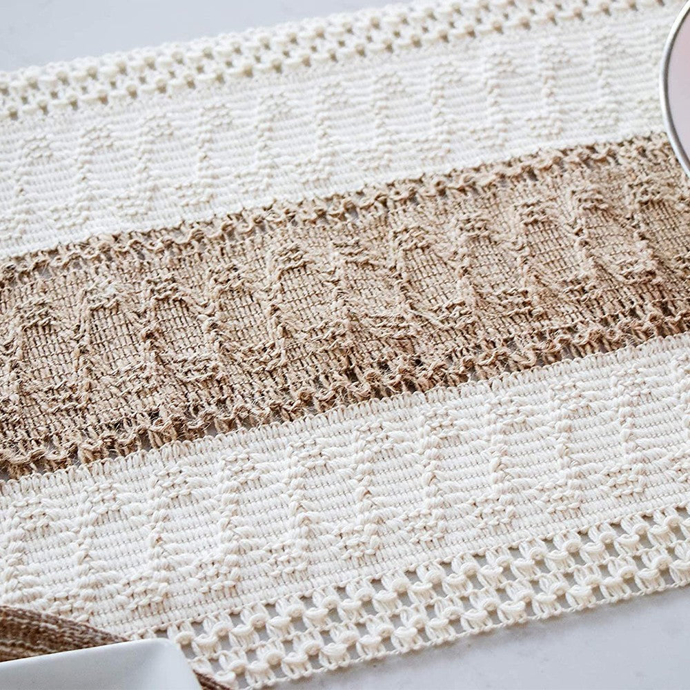 120x30cm Macrame Table Runners Burlap Cotton Table Flag with Tassels Style 2