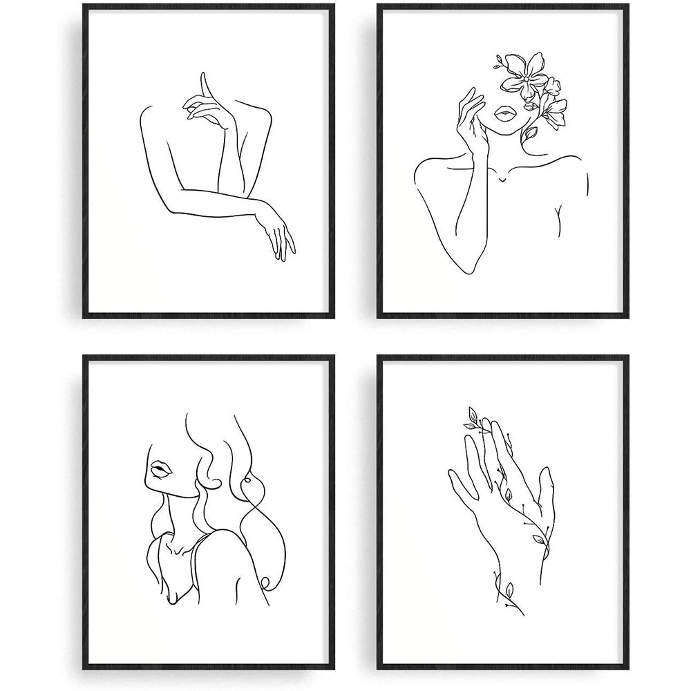 Wall Art Set of Line Art Prints Abstract Figure Printing Canvas Modern Wall Art Home Decor-Style 3