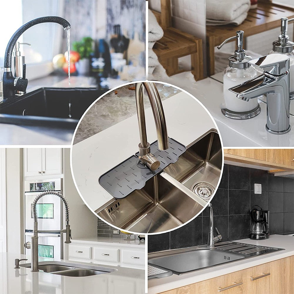 1Pc Kitchen Sink Splash Guard Silicone Faucet Water Splash Catcher Mat - Grey