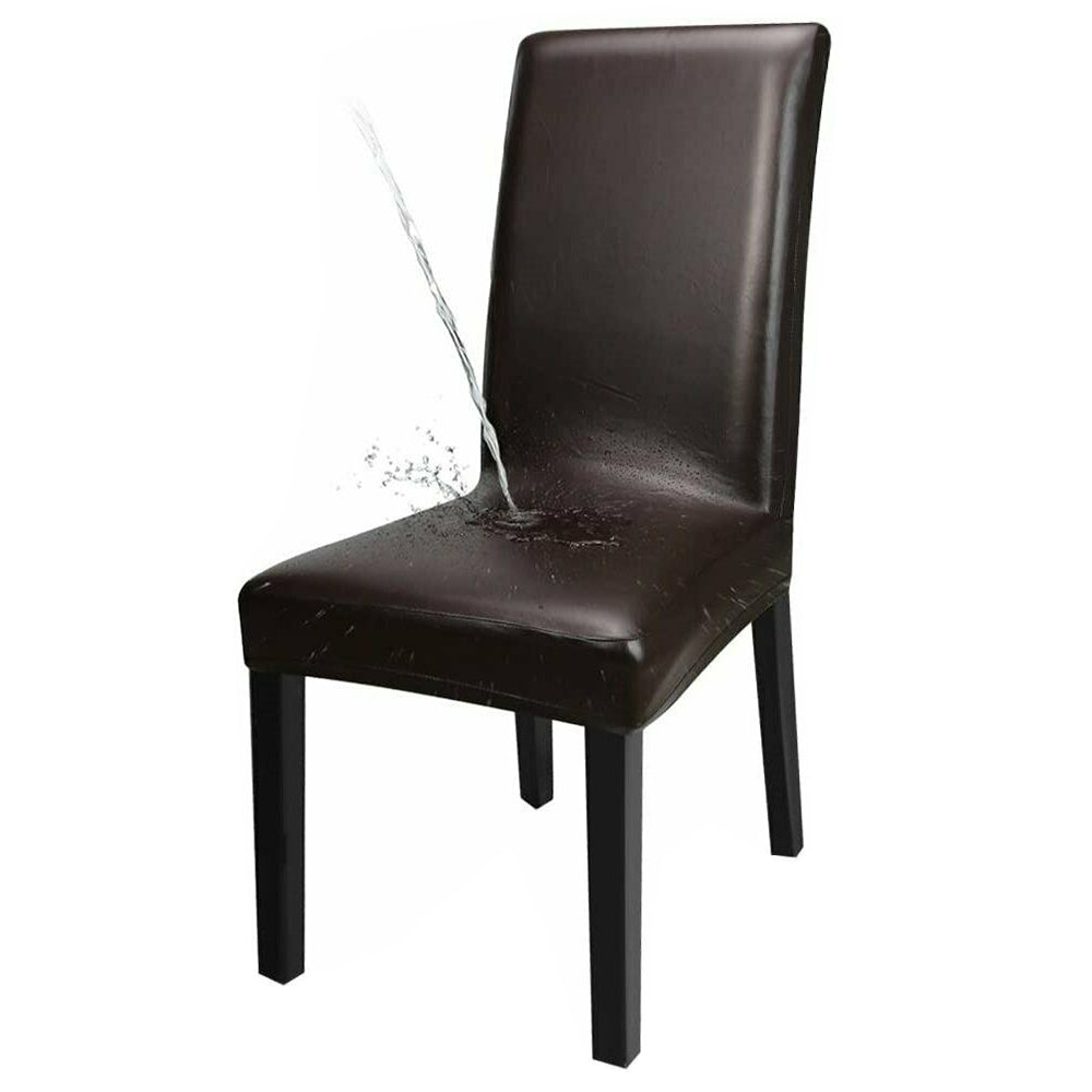 Chair Cover 2-Pack Waterproof PU Leather Dining Chair Covers Chair Slipcover -Brown