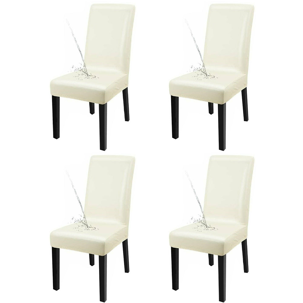 4 Pcs Solid PU Leather Home Dining Chair Covers Beige