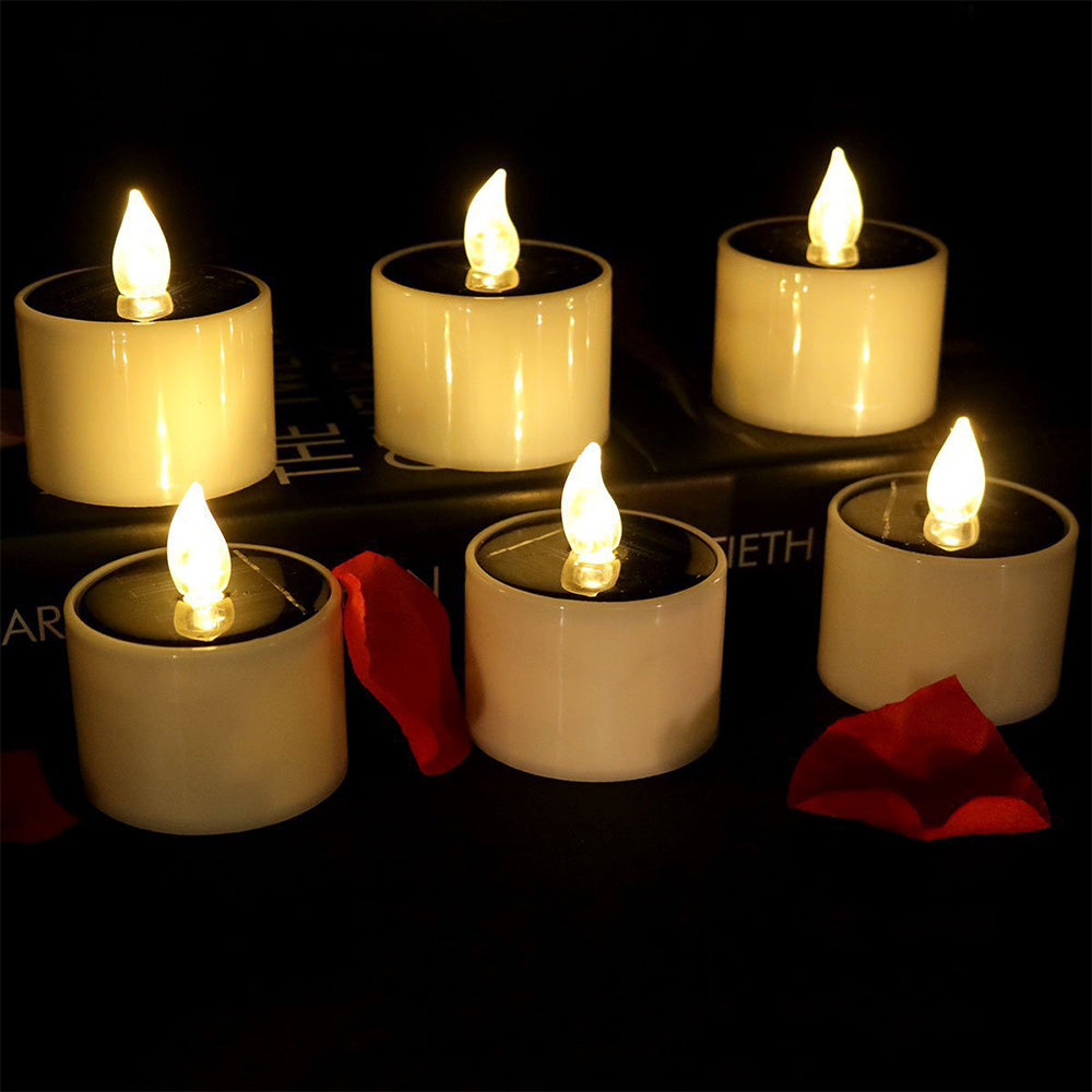 6Pcs Solar Powered LED Flickering Flameless Candle Tea Light Energy Saving Lamp Lantern