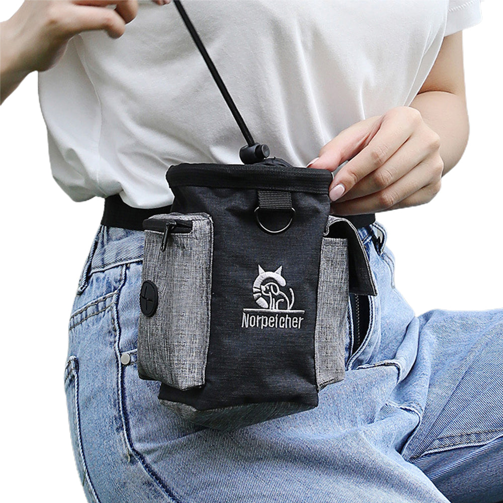 Dog Treats Pouch Pet Training Bag Pouches Dog Treat Carrier Holder with Waist Belt Black