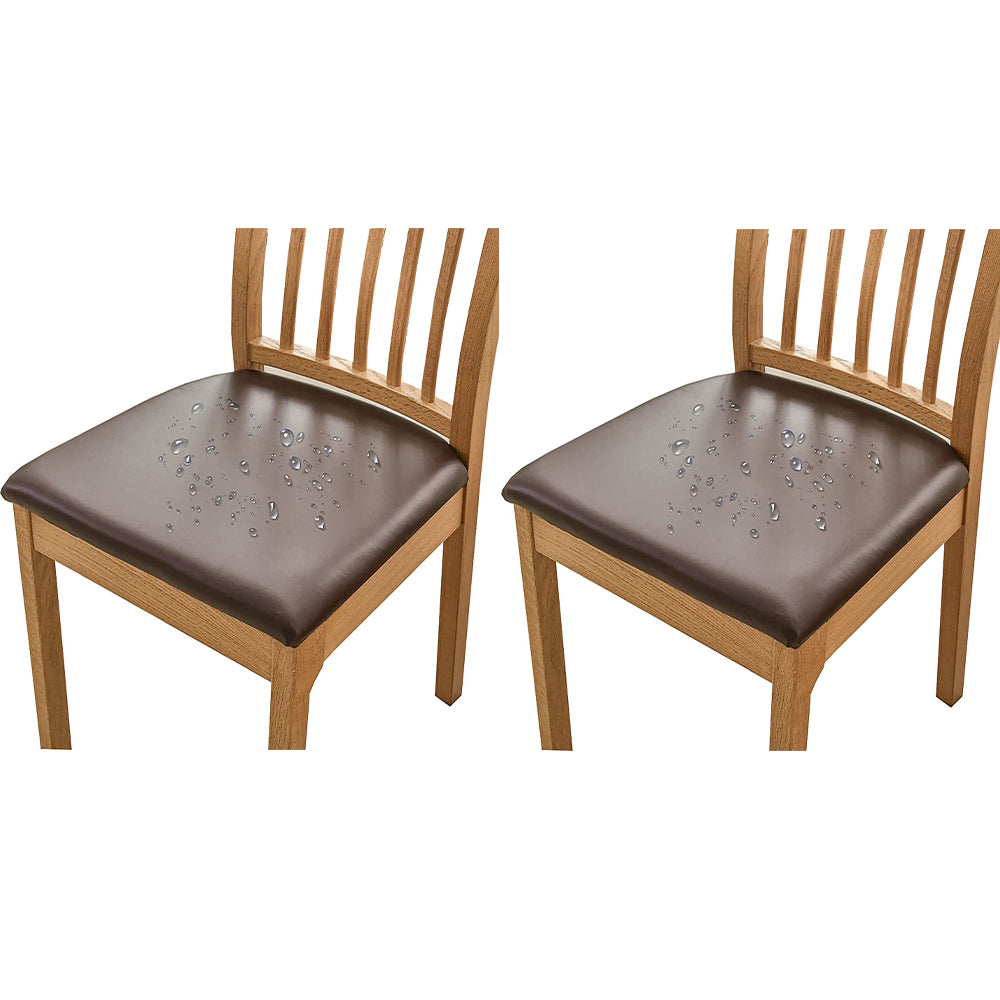 Chair Cover 2pcs PU Leather Stretch Chair Seat Cover Solid Waterproof Oilproof Dining Chair Slipcover Protector - Coffee