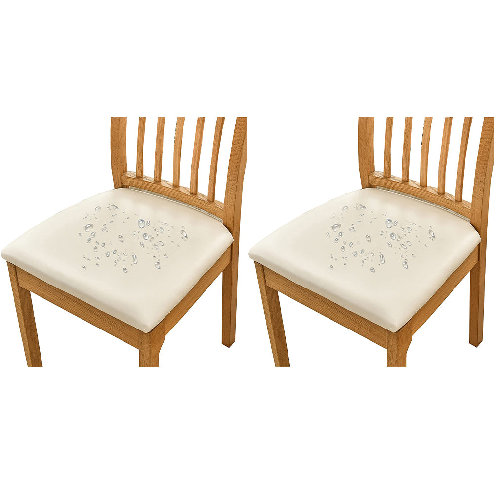 Chair Cover 2pcs PU Leather Stretch Chair Seat Cover Solid Waterproof Oilproof Dining Chair Slipcover Protector - Beige