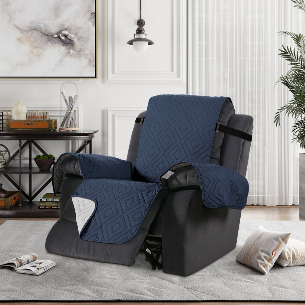 Recliner Chair Cover Water-resistant Reversible Quilted Recliner Chair Cover Sofa Slipcover with Non Slip Strap Couch Protector - Navy