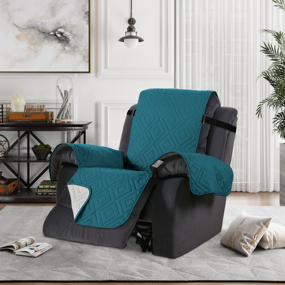 Recliner Chair Cover Water-resistant Reversible Quilted Recliner Chair Cover Sofa Slipcover with Non Slip Strap Couch Protector - Blue