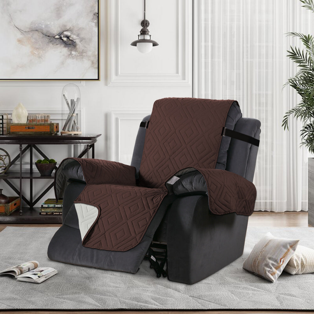 Recliner Chair Cover Water-resistant Reversible Quilted Recliner Chair Cover Sofa Slipcover with Non Slip Strap Couch Protector - Brown