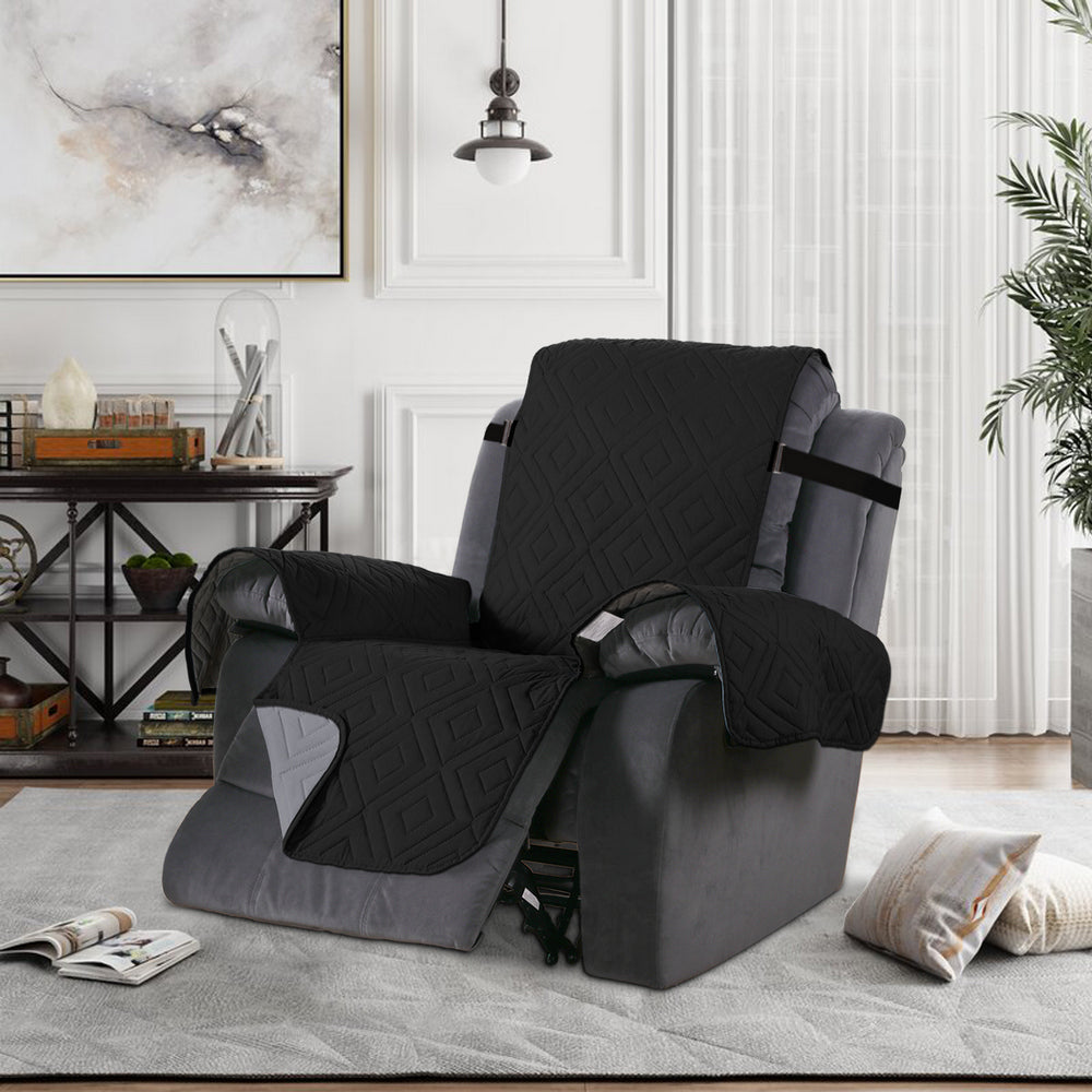 Recliner Chair Cover Water-resistant Reversible Quilted Recliner Chair Cover Sofa Slipcover with Non Slip Strap Couch Protector - Black