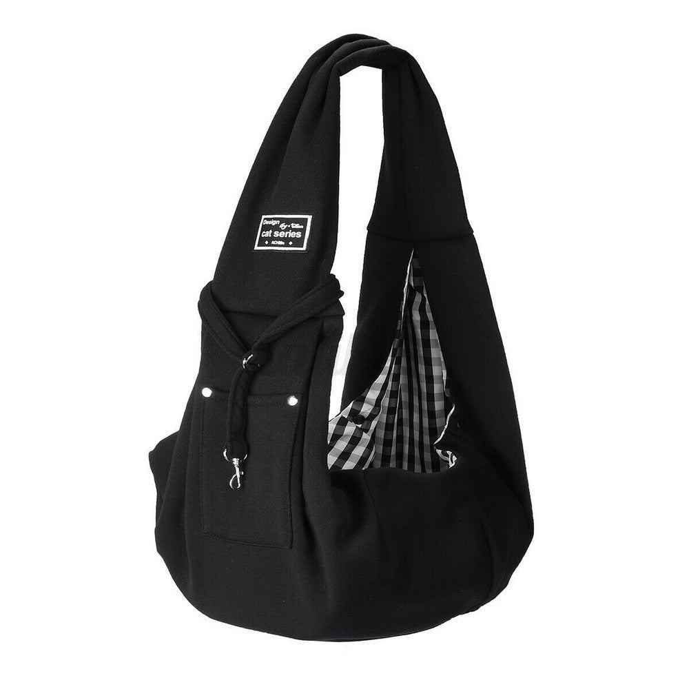 Reversible Pet Cat Sling Carrier Bag Puppy Travel Bag with Phone Pocket Black
