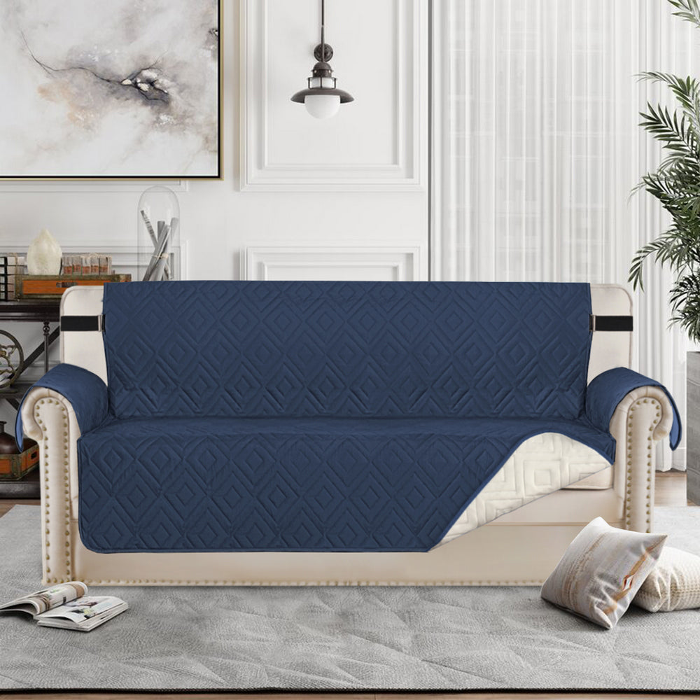 Waterproof Reversible Quilted Sofa Cover with Non Slip Strap for Double-seat Navy