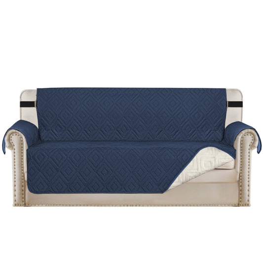 Waterproof Reversible Quilted Sofa Cover with Non Slip Strap for Double-seat Navy