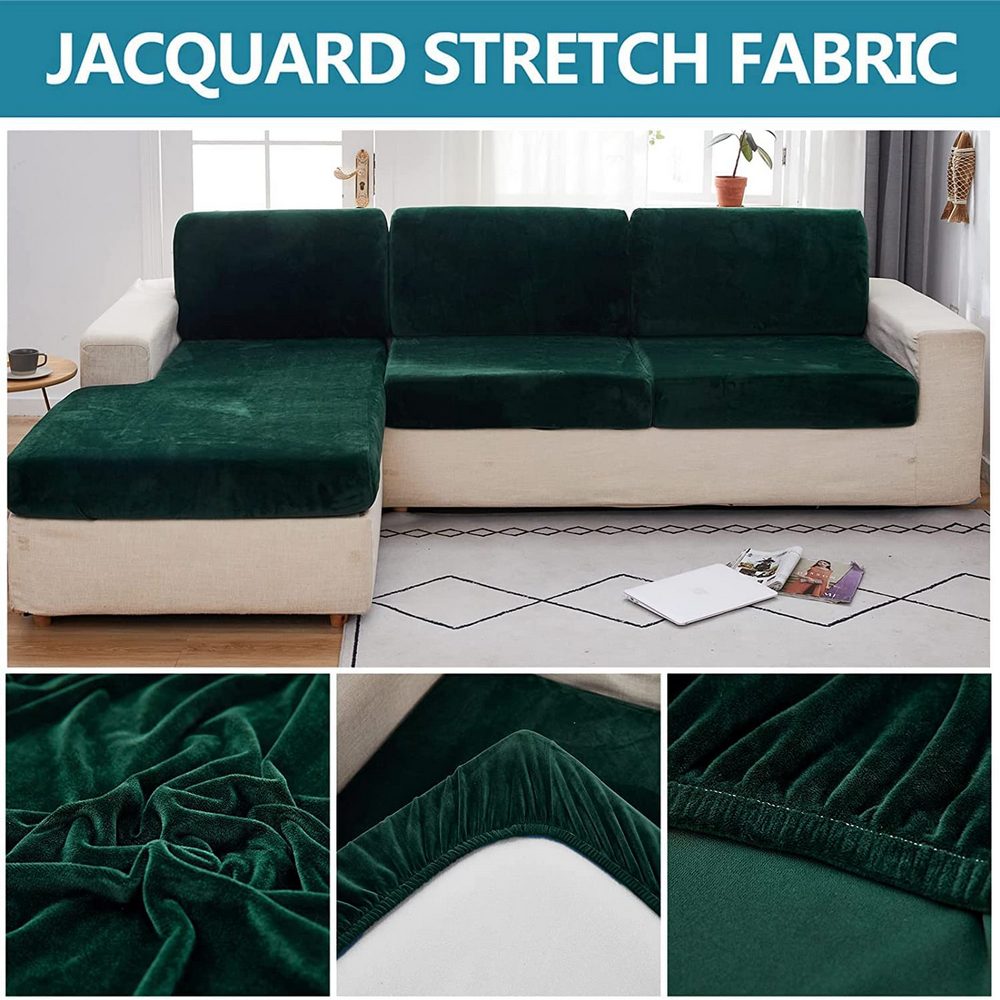 Stretch Velvet Sofa Protector Cover Dark Green