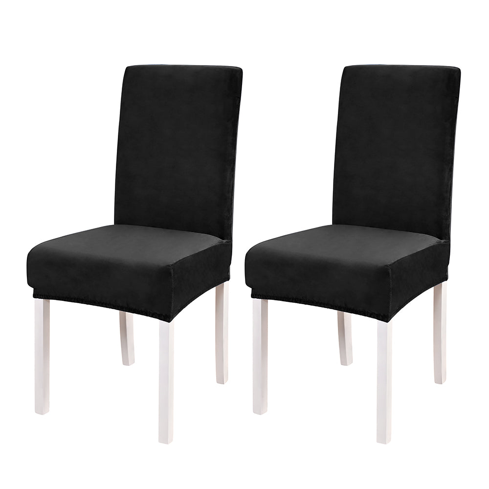 2pcs Velvet Dining Chair Covers Washable Kitchen Chair Slipcovers -Black