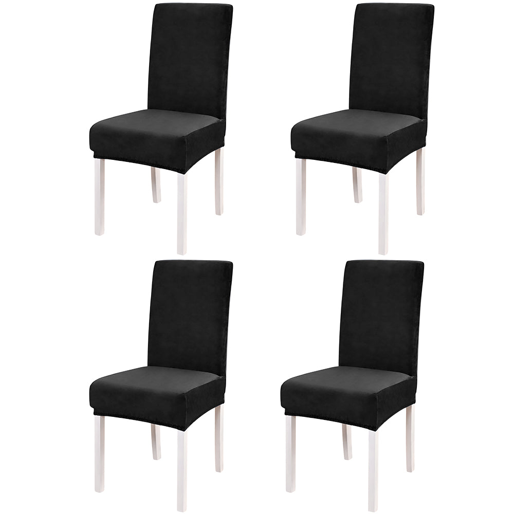 4pcs Velvet Dining Chair Covers Washable Kitchen Chair Slipcovers -Black