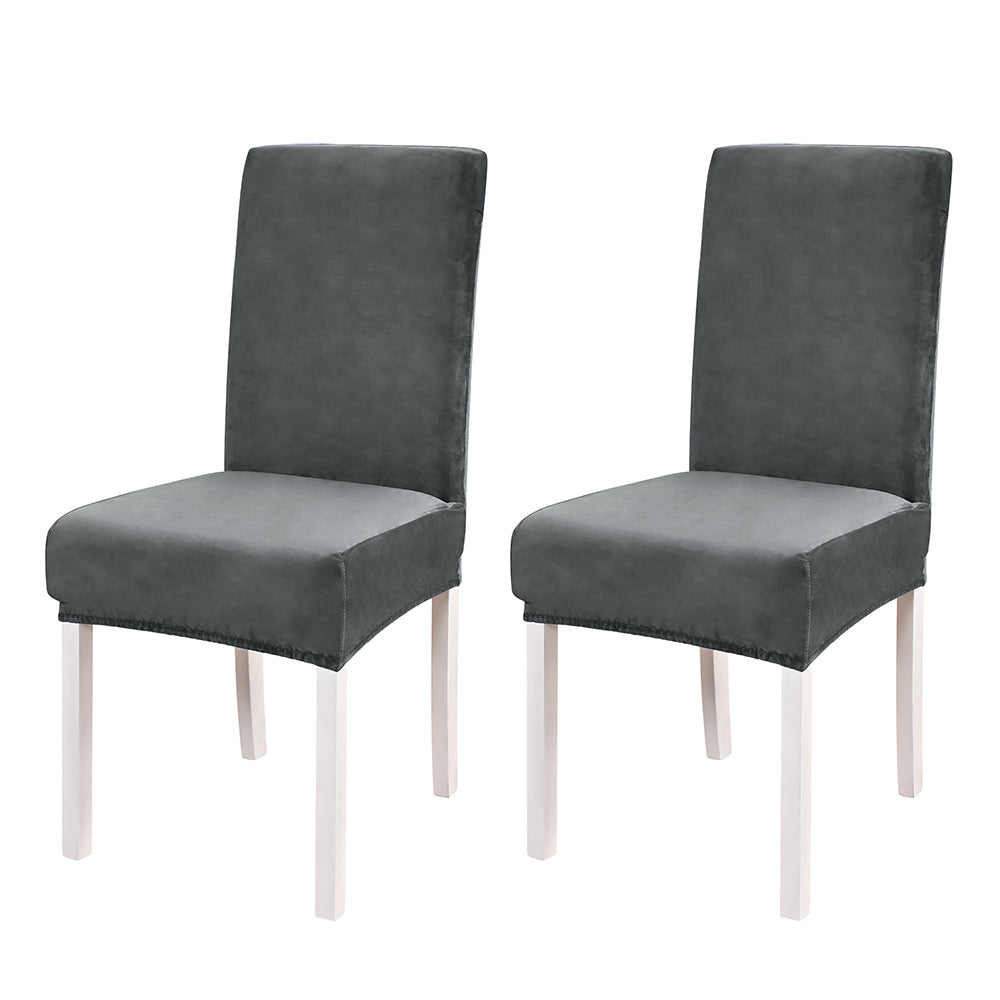 2pcs Velvet Dining Chair Covers Washable Kitchen Chair Slipcovers -Dark grey