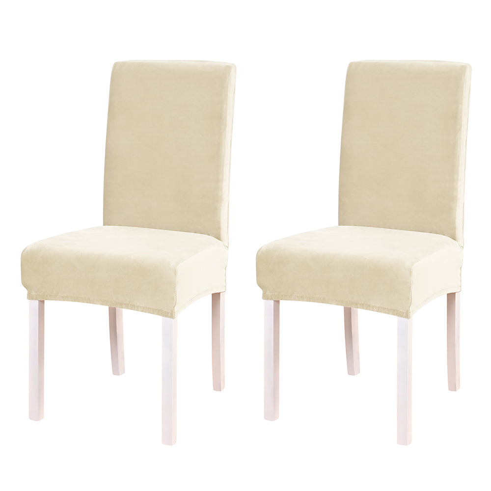 2pcs Velvet Dining Chair Covers Washable Kitchen Chair Slipcovers -Beige