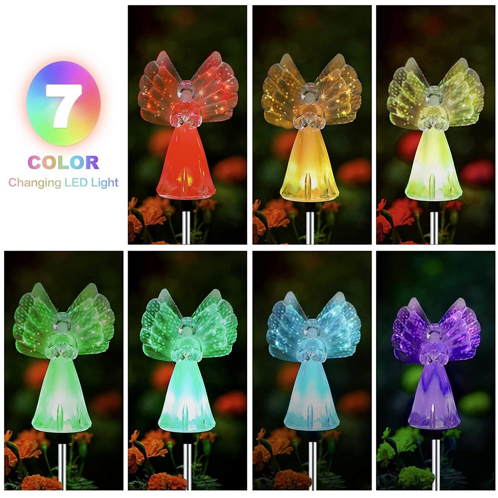 2pcs Angel Solar Garden Lights Outdoor Landscape Stake Lights for Patio Yard Lawn Decoration